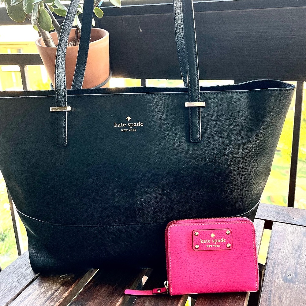 Kate Spade ♠️ Black Tote & Hot Pink Small Wallet